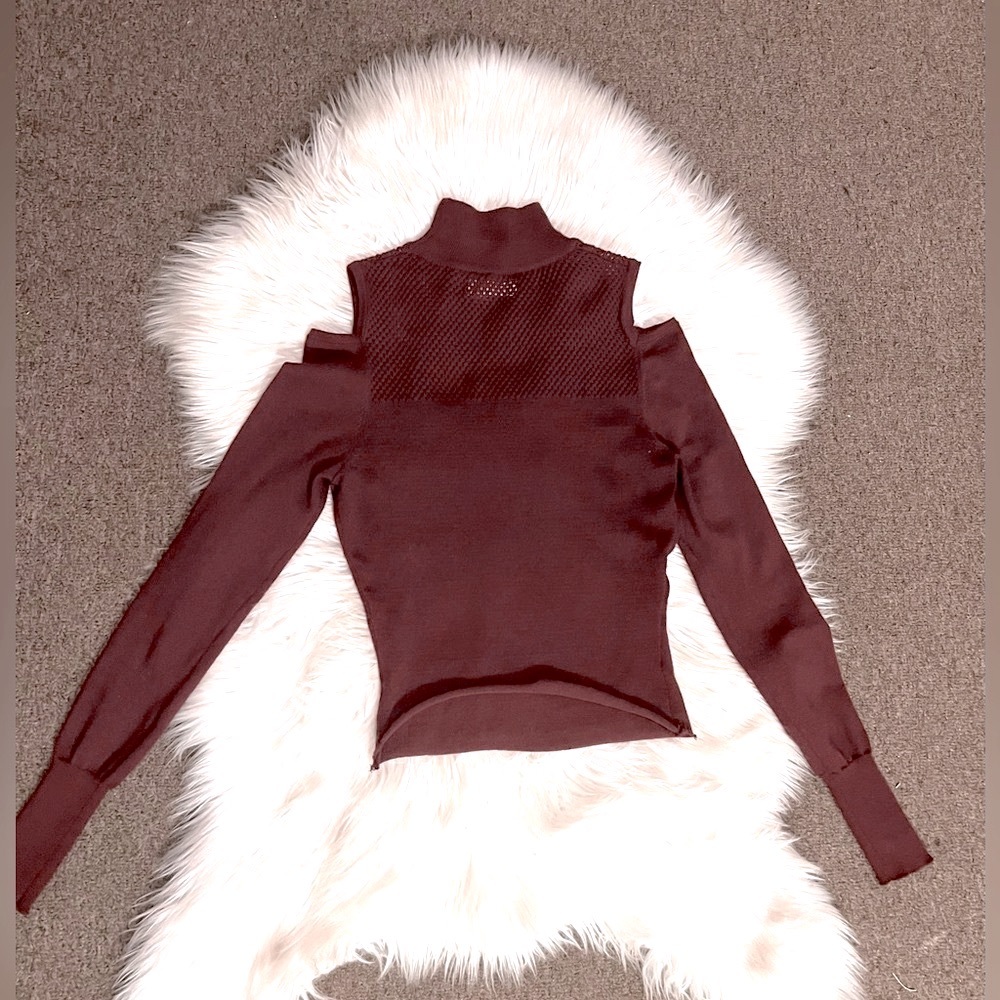 Nicki Minaj Burgundy Cold Shoulder Crop Top Mockneck Long Sleeve